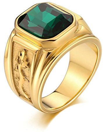 Mesnt Edelstahl Ringe für Herren 16mm Ring Personalisiert Herren Oval Opal Siegelringe Edelstahlringe Grün Ringe 62 (19.7)