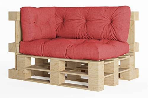 chilly pilley Palettenauflage Schaumflocken palettenkissen Palettenpolster Palettenmöbel Palettensofa Rückenlehne Sitzkissen Seitenkissen Set (3er Set Rot)