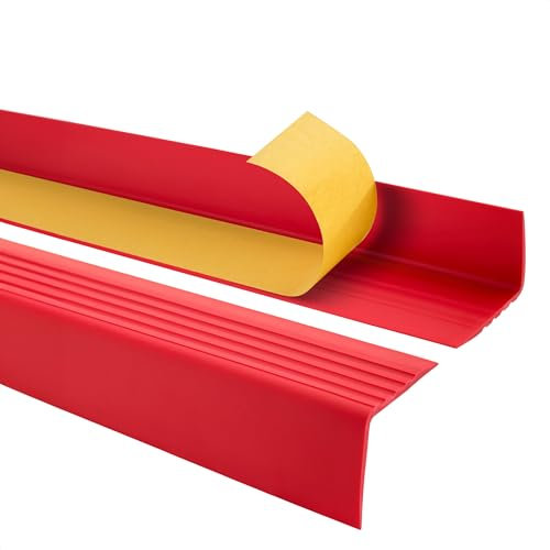 Profilo per bordi scale - Profilo angolare in PVC autoadesivo, Paraspigolo - Strisce antiscivolo per gradini - RGP 50x42mm, rosso, 130cm