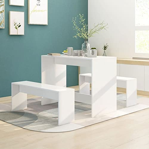 ZEYUAN Juego de Comedor 3 Piezas, Conjunto Mesa Y Sillas Comedor, Mueble De Cocina, Conjunto Mesa Y Sillas Cocina, Mesa Cocina con Sillas, Madera contrachapada Blanco