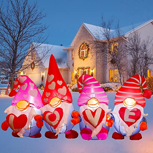 4FT Valentines Day Decorations Inlflatable Love LED 4 Gnome, Blow Up 4 Gnomes with LED Lights Outdoor Decor for Romantic Party,Wedding Anniversary, Home,Patio,Lawn Garden Yard Valentine's Day Decor