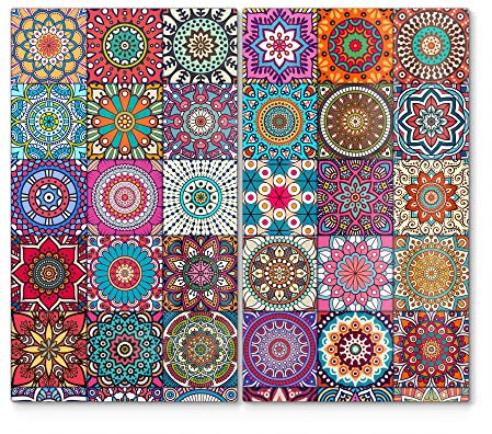 DEQORI Herdabdeckplatten Glas | 2er Set 60x52 cm | Motiv Orientalische Muster | Ceranfeld Abdeckplatten in Küche | Herd-Abdeckungen universal | Glasplatten & Schneidebretter für Kochplatte