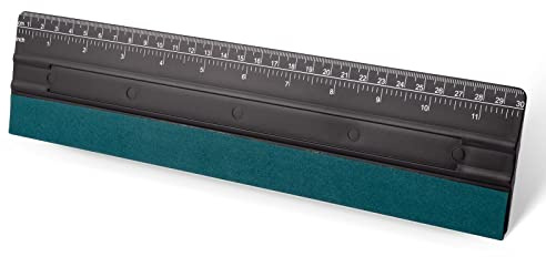 FOSHIO 12 Inch Felt Squeegee for Vinyl Built-in 30CM Ruler 4 Round Corners Universal Card Tint Squeegee with Suede Felt Edge, Window Tint Film Installing Hard Black PP Car Vinyl Wrap Scraper Tool