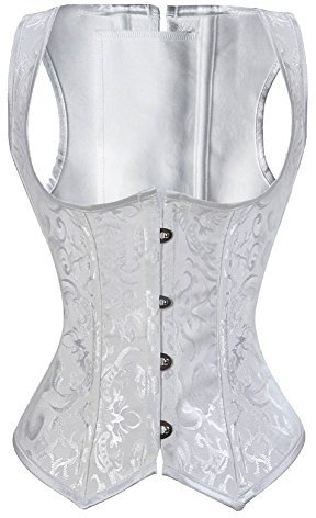 Grebrafan Damen Corsage Brokat Unterbrust Taillen Korsett Top (EUR(32-34) S, Weiß)