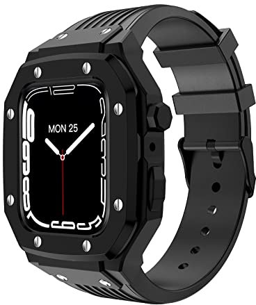 CEKGDB Kit de modificación para Apple Watch Band Case 44 mm 45 mm 42 mm para Apple Watch Correa de silicona + caja de reloj de acero inoxidable, 44mm, Agate