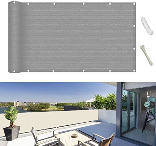 Balkon sichtschutz 105 x 1000 cm Reißfest UV-Schutz atmungsaktiv Balkonumspannung Blickdichte Stoff mit Ösen und Kabelbinder für Balkongeländer Garten, Hellgrau