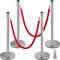 VEVOR Edelstahl Absperrpfosten Seil Abgrenzungsständer Kugelkopf 2 Rote Samtseile Silberne Säule 4 Packung Crowd Control Barriers
