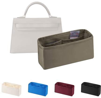 KINGS IN BAG Kelly 25 Beuteleinsätze, seidiger Geldbörsen-Organizer für die Innenseite, leichter Shaper, kompatibel mit Hermes Kelly 25 Taschen, mehrere Farboptionen (Etoupe Grey, KE 25)