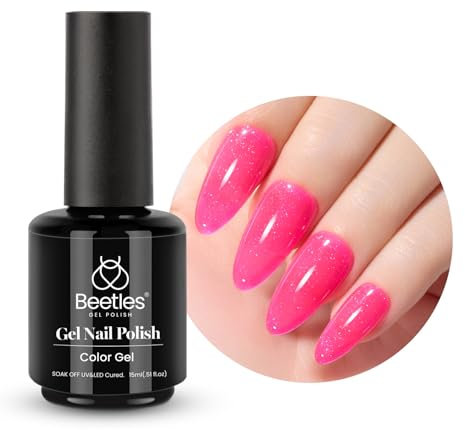 beetles Gel Polish 15mL Neon Pink Reflective Glitter Pink Bright Pink Gel Nail Polish Manicure Diy Nail Art Gel Soak Off UV LED Nail Lamp Nail Art Manicure Salon 1 Pcs