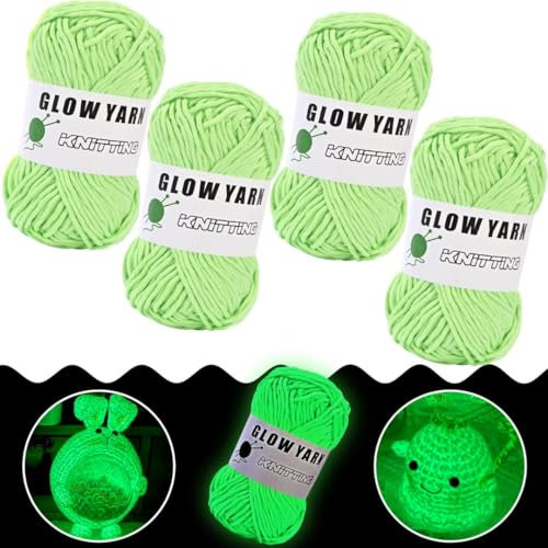 Maxee 4 Stück 200G Leuchtendes Handstrickgarn, Glow-in-the-dark Braided yarn, Strickgarn Im Dunkeln Leuchtende, DIY Stoff Polyester Handstricken Leuchtendes Garn, Häkelgarn Zum Häkeln Kunsthand 2mm