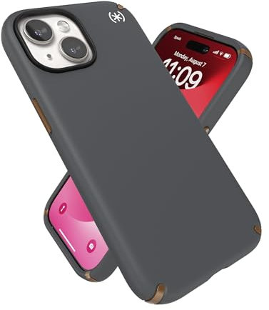 Speck iPhone 15 Hülle MagSafe – schlanke Handyhülle iPhone 15 – iPhone 15 Handyhülle 6,1 Zoll – kompatibel mit iPhone 14 Hülle – iPhone 13 Hülle Magsafe – Presidio2 Pro Anthrazitgrau/Cool Bronze/Weiß