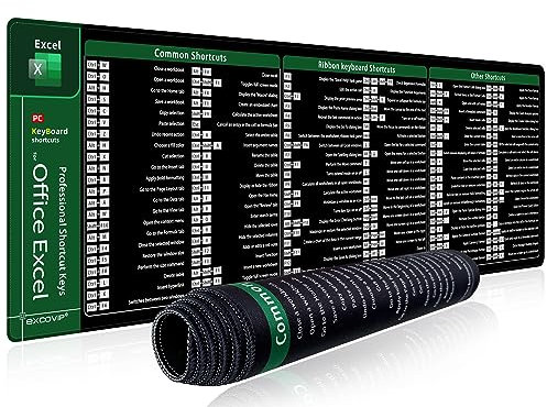 excovip Large Mouse Pad XL, Office Shortcut Mouse Pad, Extended Computer Mouse Desk Mat with Stitched Edges for EXCEL (900x300mm) 0133