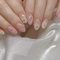 24Pcs French Short Almond Pink Flowers Press on Nails - Ballerina Glitter Glue on Acrylic Full Cover Fake Oval Artificial Stick on for Woman Girls Manicure Decoration