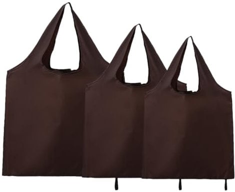 FAVORTALK Foldable Shopping Bag Reusable Lightweight - 3 Pcs Foldaway Shopper Bags Brown Durable Grocery Pouch for Women Men D24510