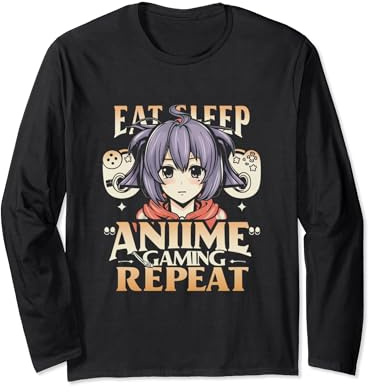Eat Sleep Anime Gaming Repeat Kawaii Otaku Manga Long Sleeve T-Shirt