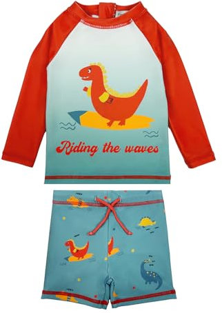weVSwe Traje De Baño para Bebé Niño Protección UV Conjunto De Pequeños Traje De Sol Traje De Sol De 2 Piezas Traje De Surf De Ropa De Playa Rojo Azul Dinosaurio Recién Nacido 6-12Meses