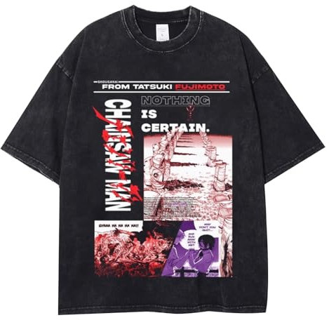 Anime Chainsaw Man T-Shirt Unisex Anime Printed Loose Casual Short Sleeve Retro Trend Tops Summer Round Neck T-Shirt Makima,Denji T-Shirt...
