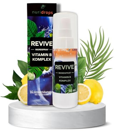 nuridrops REVIVE Mundspray | Vitamin B Komplex | Menthol- und Zitronenaroma | Anti Kater & Hangover Spray | mit Vitamin B12 | perfekt für Festivals, Parties, Feiern | gegen Müdigkeit
