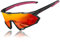 KINGSEVEN Radsportbrillen Polarisierte Sonnenbrille Herren MTB Fahrradbrille Radbrille Sportbrille mit UV400-Schutz zum Autofahren Radfahren (Black Frame Pink Temple-Red Lens)