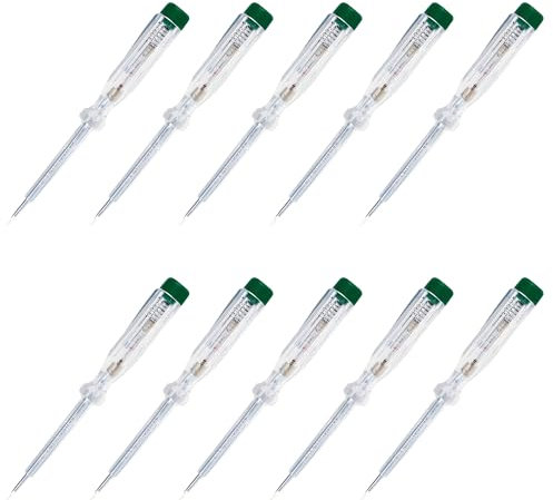 O4L Einpoliger Spannungsprüfer/Phasenprüfer mit fest integrierter Glimmlampe, Schraubendreherklinge und Ansteckclip aus Metall, Made in Germany, 10 Stück