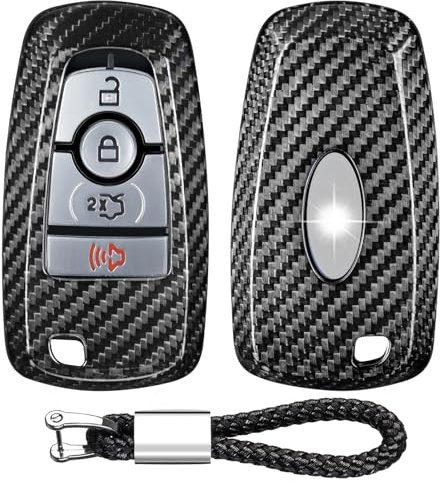 T-Carbon Echte Glasfaser Schlüsselanhänger Abdeckung kompatibel mit Ford Mustang Mach-E, Escape, Maverick, Fusion, Mustang, Expedition, Edge, Explorer (Schwarz)