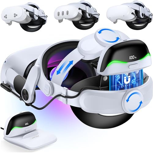 CoguyTech Elite Strap Kompatibel mit Quest 3/Quest 2,Ersatz-Komfort-Überkopfgurt gleicht Kopfdruck Zubehör für VR Headset aus,magnetische Verbindung-13400 mAh Hot-Swap-Powerbank