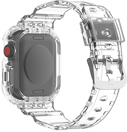 Remplacé Bracelet Compatible avec Bracelet Apple Watch 40mm 41mm 44mm 45mm 49mm, Transparent Robuste Bracelets et Cover pour iWatch Ultra 2 Ultra Series 9 8 7 6 5 4 SE (49MM, Transparent)