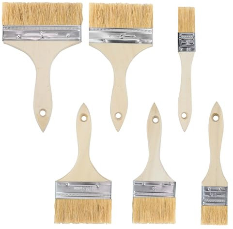 NVGVUP 6 PCS Paint Brush Set, Fence Brush, Wooden Handle Bristle Stain Brushes, Paint Brushes for Wood, Varnish Brush, Professional Water Brush for Walls Ceilings, Fence Staining