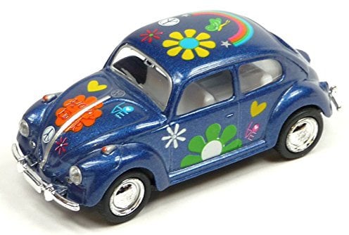 Generisch Modellauto kompatibel mit VW Käfer ca. 6-7 cm metallic blau mit Hippie-Aufdruck