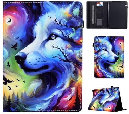 Vaitasy Custodia Compatibile con Huawei Mediapad T5 10.1 Pollici 2018, Flip Portafoglio Cover con Pencil Holder Tablet Custodia per Huawei Mediapad T5 10.1 - Loup étoilé