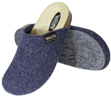 WollFis Bio Filtclogs I Eleganta filttofflor av högkvalitativ kork och ullfilt I varma unisextofflor med ABS-sula I ergonomiska, andningsbara och halkfria, marinblå, 41 EU