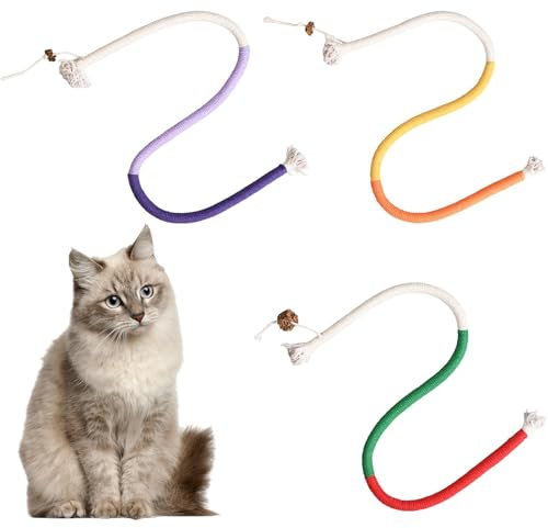 3pcs Catnip Toys for Indoor Cats,70cm Interactive Catnip Toys,Kitten Teething Chew Toy Rope,Snaky Rope Toys with Gall Fruit for Cat Playing Chewing Teeth-Cleaning,Cat Chew Toy For Teething Pets