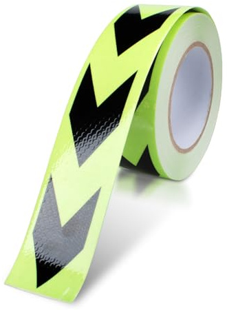 Innfeeltech 1 pièce Bande réfléchissante d'avertissement de flèche, 50mm*25m, Réflexion nocturne Bande adhésive marquée par une flèche, Vert et Noir