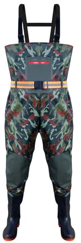 ENEN Waders Trampolieri da Pesca con Stivali da Pesca, Impermeabile Traspirante in PVC Petto Trampolieri Salopette Regolabili per Uomo Donna Pescatore Mosca Trabajo (Verde mimetico,43)