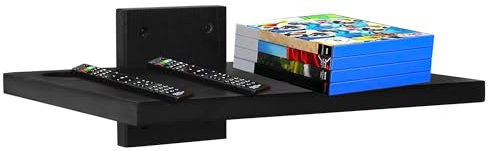 FURAOMEILI Floating Projector Wall Mount TV Shelf,Wooden Wall Mounted Under TV Floating Shelf for Projector, PS5, DVD Player,Game Console, Cable Box,1Tier(Black)
