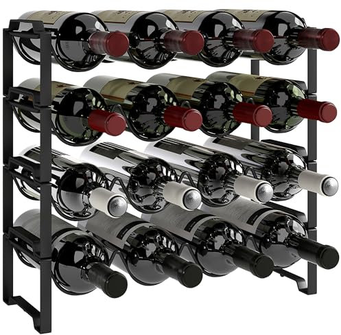 HOMCOM Porta Bottiglie di Vino a 4 Livelli a Onda Impilabili per 16 Bottiglie Totali, Portabottiglie Vino in Metallo, per Bar, Dispensa, Cantina e Cucina, 42.5x16.5x41 cm, Nero