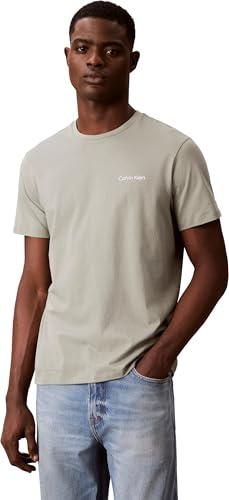 Calvin Klein Herren T-Shirt Kurzarm Micro Logo mit Rundhalsausschnitt, Beige (Shadow), L
