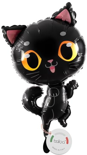 balloa Folienballon XXL schwarze Katze, Helium Ballon Halloween Deko, Luftballon Black Cat Motiv für Party, Kindergeburtstag, Grusel Deko, Geschenk zur Halloweenparty, Partydeko Katzenballon, 72cm