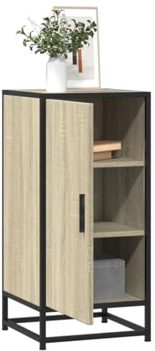KTHLBRH Anrichte aus Holz und Metall, Eiche Sonoma, modernes Sideboard mit Metallstruktur und stabilem Holz, geräumige Aufbewahrung und praktische Tür, 35,5 x 35 x 76 cm