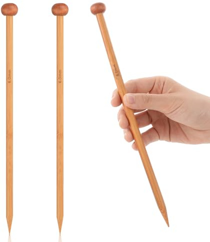 2 Stück Stricknadeln aus Bambus 25 cm Lang Stricknadel Set Holz Nadelspiel Set Einspitzig Knitting Needles Geeignet für Anfänger zum Stricken von Schals, Mützen, Decken (6 MM)