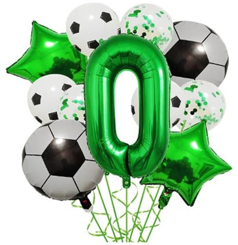 12PCS Grün Digital Fußball Set Aluminium Film Ballon Weltmeisterschaft Thema Party Geburtstag Dekoration für Spieltag Party(Color1)