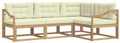 vidaXL Outdoor-Sofagarnitur mit Kissen 3 pcs Weiß und Creme Polyester, Anpassbare Gartenmöbel, modernes Patio-Sofa, gemütliche Sitzgruppe, wetterfest und robust