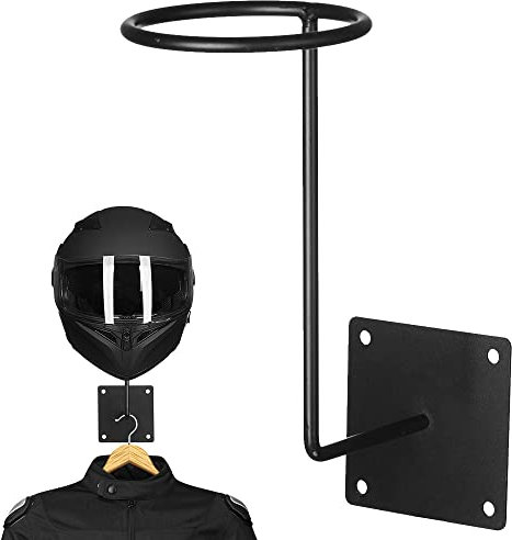 ILM Helmhalter Wand - Helm Halterung Wand Motorrad Garderobe für Motorradhelm, Ablage mit Haken zum Aufhängen von Motorradhelm und Jacke, 1 Stück,Schwarz