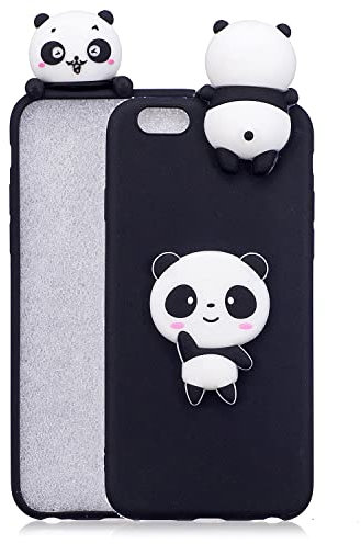 DasKAn Karikatur 3D Panda Silikon Hülle für iPhone 6 Plus/6S Plus, Lustig Süße Tiere Muster Ultra Dünn Schlank Matt Weich Gummi Rückseite Handyhülle Stoßfest Kratzfest Flexibel Schutzhülle,Schwarz#2