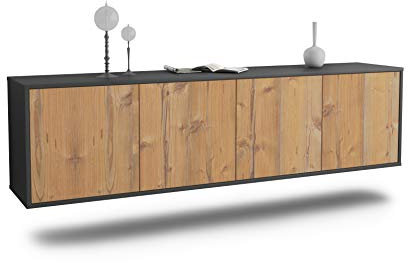 Dekati Lowboard Anaheim hängend (180x49x35cm) Korpus anthrazit matt - Front Holz-Design Pinie - Push to Open