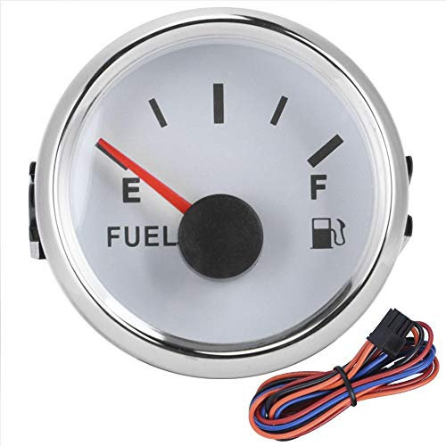 Terisass Tankanzeige Benzinanzeige 52 mm/2 Zoll Öltankanzeige 0-190 Ohm Signalzeigeranzeige für Schiffsautos (Weißes Zifferblatt Silberrahmen)