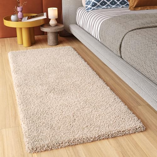 TAPISO Essence Teppich Läufer Flur Brücke Shaggy Hochflor Langflor Beige Einfarbig Weich Modern Design Korridor Schlafzimmer ÖKOTEX 120 x 250 cm