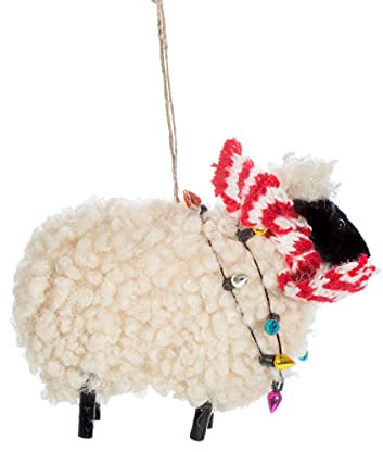 Sass & Belle Hängende Dekoration Schaf im Schal, Filz-Dekoration, Wolle, Weihnachten, Weihnachtsbaum schmücken