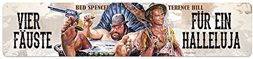 Blechwarenfabrik Braunschweig Bud Spencer und Terence Hill Vier Fäuste für ein Halleluja Dekoschild aus Blech Mehrfarbig, Maße: 10cm x 46cm, STRC01