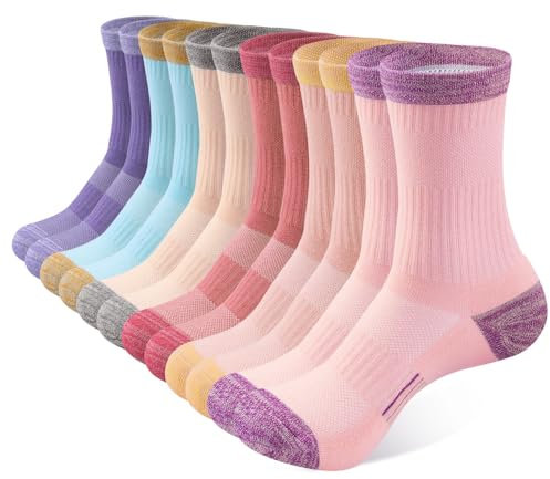 BUDERMMY Walking Socks Womens 6 Pairs Hiking Breathable Cushioned Socks Women Comfortable Anti Blister Casual Crew Socks Ladies Outdoor Multipack Performance Athletic Socks（multicolor 6pack 3-5）